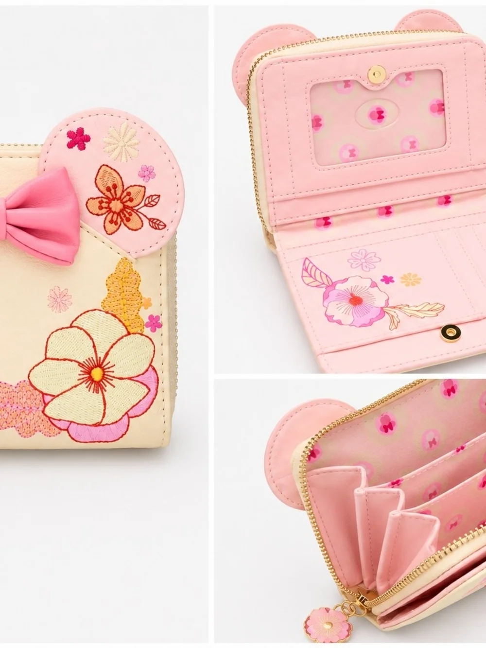 Loungefly Pink Cream Floral Embroidered Bow Wallet